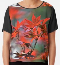 Red Japanese Maple Leaves Chiffon Top