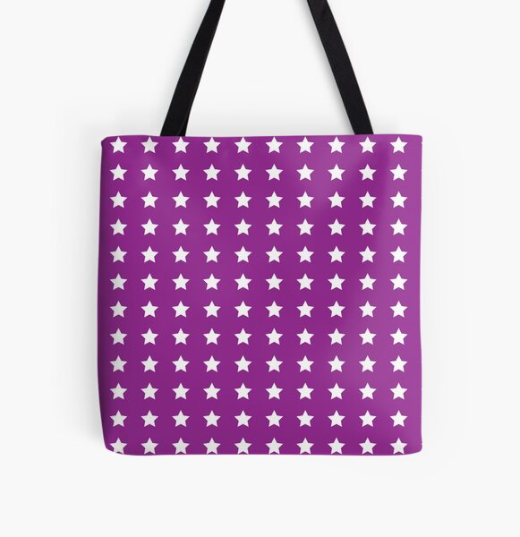 White Stars Pattern on Purple Background All Over Print Tote Bag
