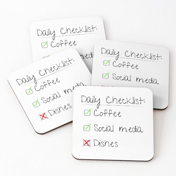 Item preview, Daily Checklist Coffee Social Media No Dishes | Gift for Coffee Lover | Lazy | Text Based | Light Background designed and sold by SidefatSayings.