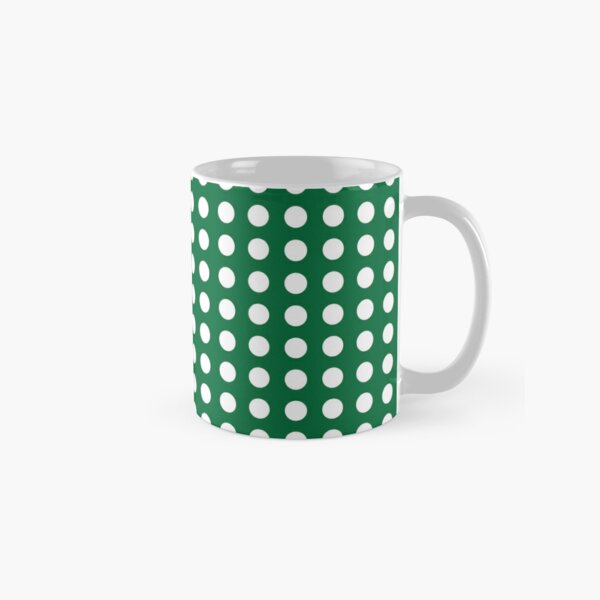 White Polka Dot Pattern on Green Background Classic Mug