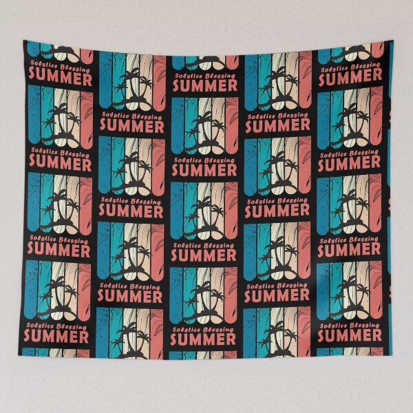 Item preview, Summer Solstice Blessing with palms in vintage stripes background 2 designed and sold by SundayFactions.