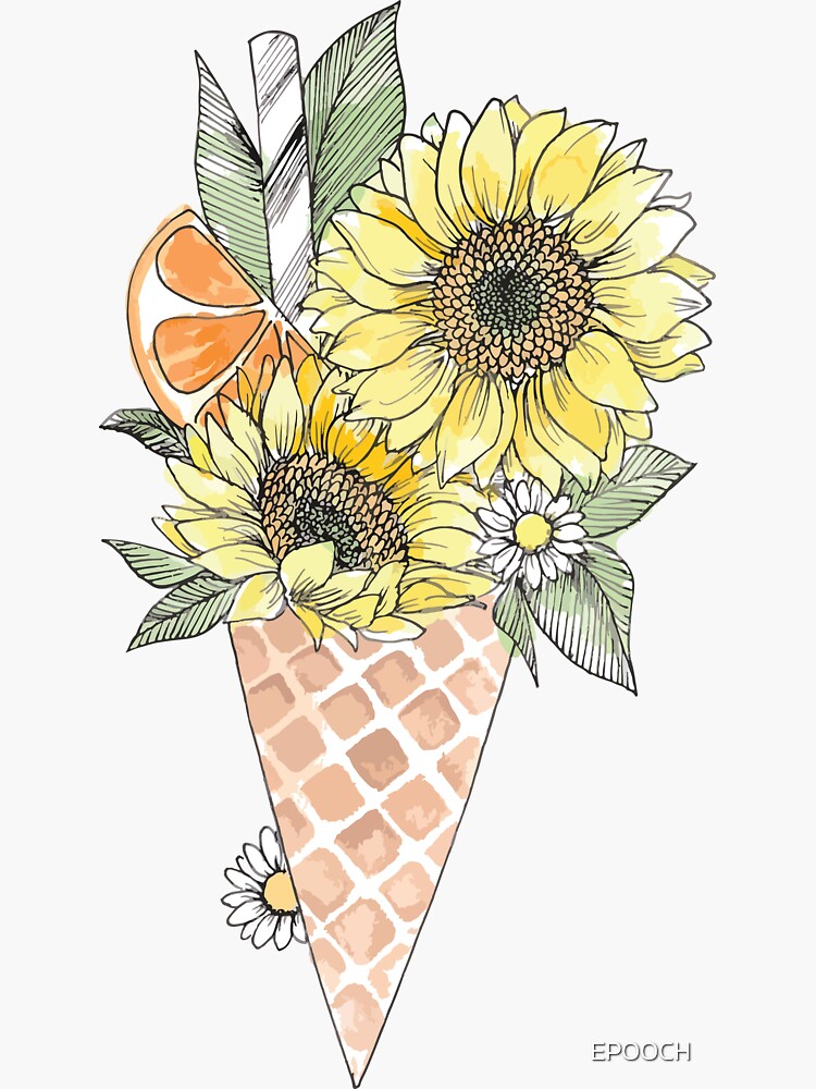 "Sunflower Ice Cream Cone | Summer Art" Sticker for Sale by EPOOCH ...