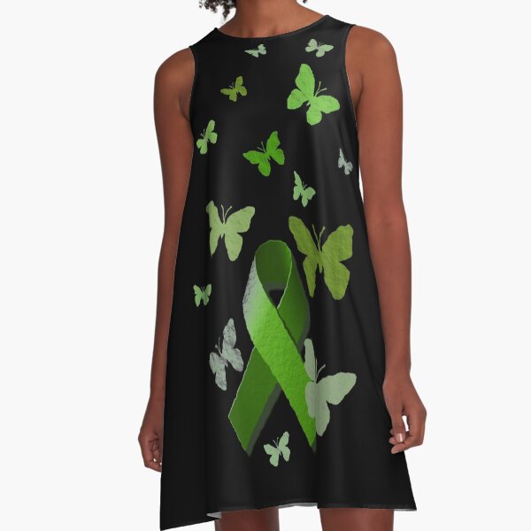 Green Awareness Ribbon with Butterflies A-Line Dress