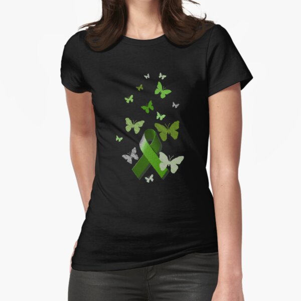 Green Awareness Ribbon with Butterflies Fitted T-Shirt