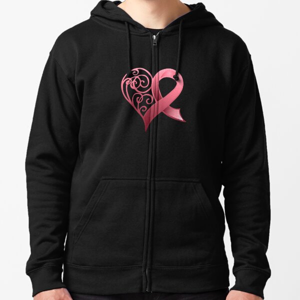 Ladies Breast Cancer Pink Ribbon Survivor Full Zip Hoodie - Black, LG