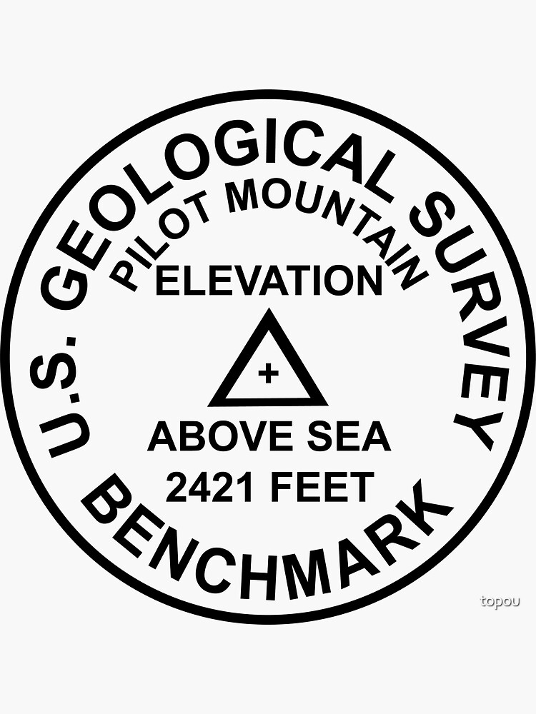 "Pilot Mountain, North Carolina USGS Style Benchmark" Sticker by topou