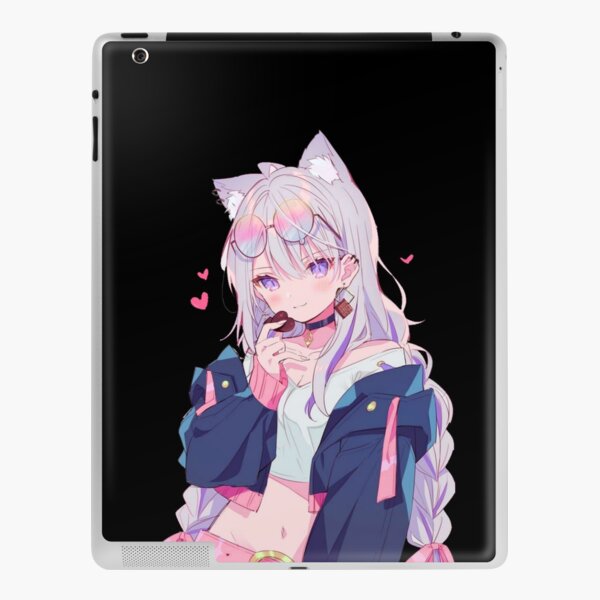 Kawaii Anime Neko Cat Girl With white hair iPad Case & Skin for