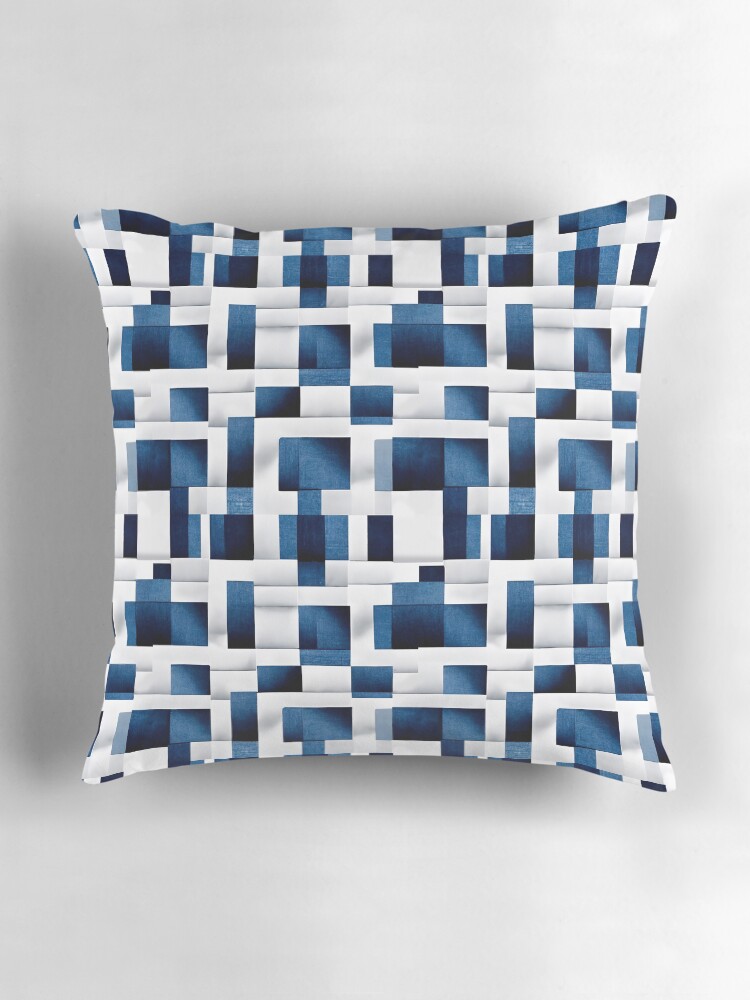 Thumbnail 3 of 4, Pillow, White and Blue Squares and Rectangles | Geometric Checkered Pattern designed and sold by TMBTM.