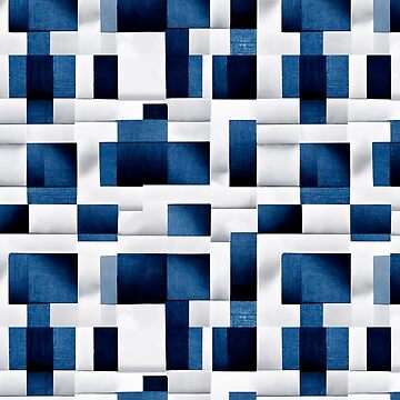 Artwork thumbnail, White and Blue Squares and Rectangles | Geometric Checkered Pattern by TMBTM