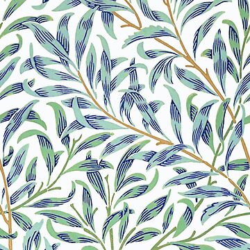 Aperçu de l'œuvre Willow Bough par William Morris - feuilles bleues et vertes sans couture sur fond blanc de UtArt