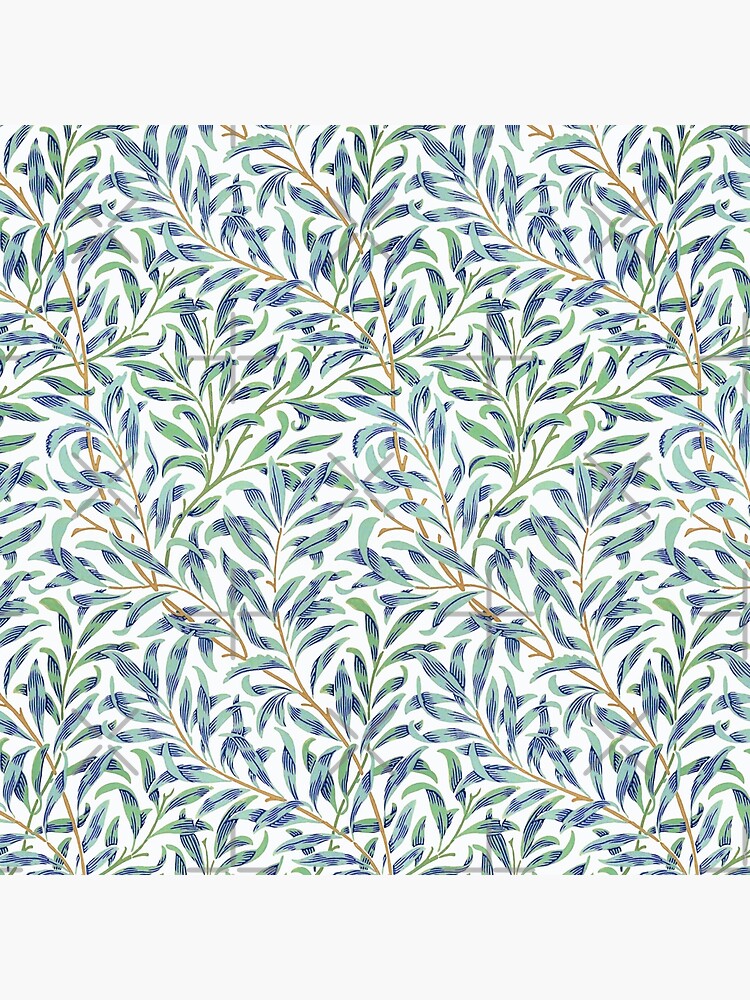 Aperçu 4 sur 4. Coussin avec l'œuvre Willow Bough par William Morris - feuilles bleues et vertes sans couture sur fond blanc créée et vendue par UtArt.