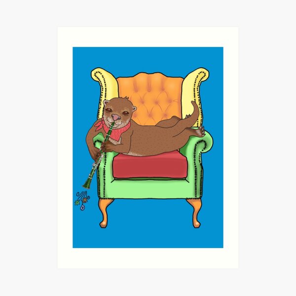 Otter plays Clarinet in a Wing backed Arm chair Art Print