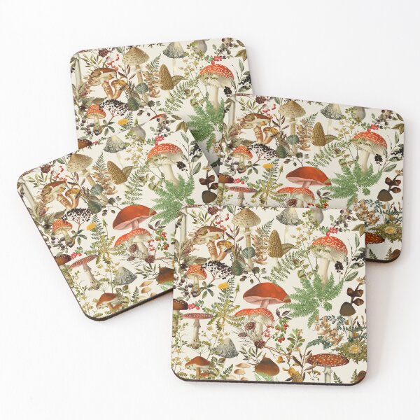 Item preview, Vintage Mushrooms Forest Botanical Garden Pattern - beige Nightgarden designed and sold by UtArt.