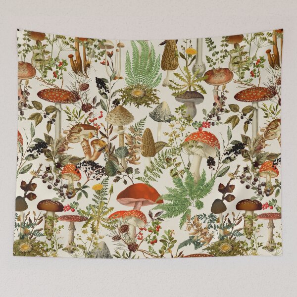 Item preview, Vintage Mushrooms Forest Botanical Garden Pattern - beige Nightgarden designed and sold by UtArt.