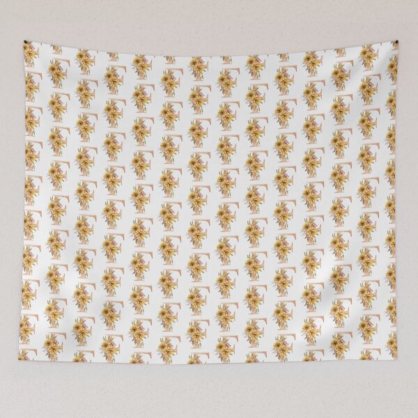 Item preview, Watercolor floral sunflower personalized letter F wedding monogram print designed and sold by tiana-geo.