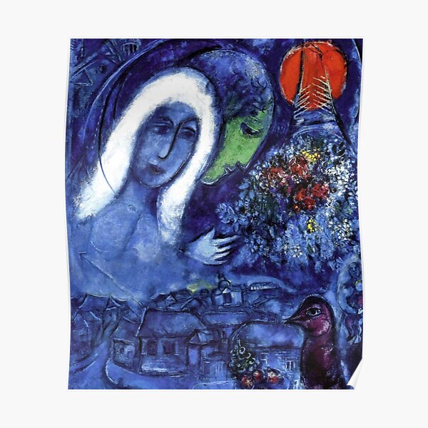 Couple avec des visages de couleur oeuvre classique de marc chagall Poster