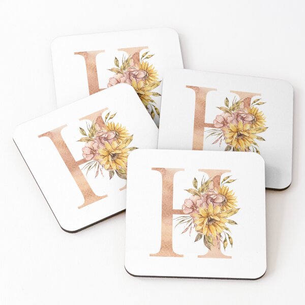 Item preview, Watercolor floral sunflower personalized letter H wedding monogram print designed and sold by tiana-geo.