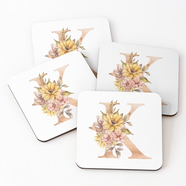 Item preview, Watercolor floral sunflower personalized letter K wedding monogram print designed and sold by tiana-geo.