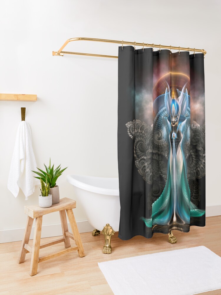 Arsencia Battle Dress PXT Fractal Art por Xzendor7 - A sedutora luz da beleza na escuridão 2 Alternate view of Arsencia Battle Dress PXT Fractal Art Fantasy Portrait by Xzendor7 Shower Curtain