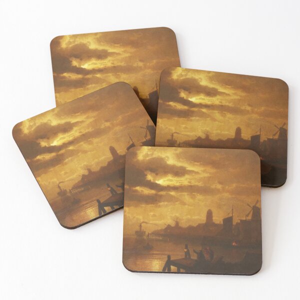 Item preview,  Moonlit coastal scene - Felix Kreutzer 1835 - 1876 designed and sold by Vintage Designs +.
