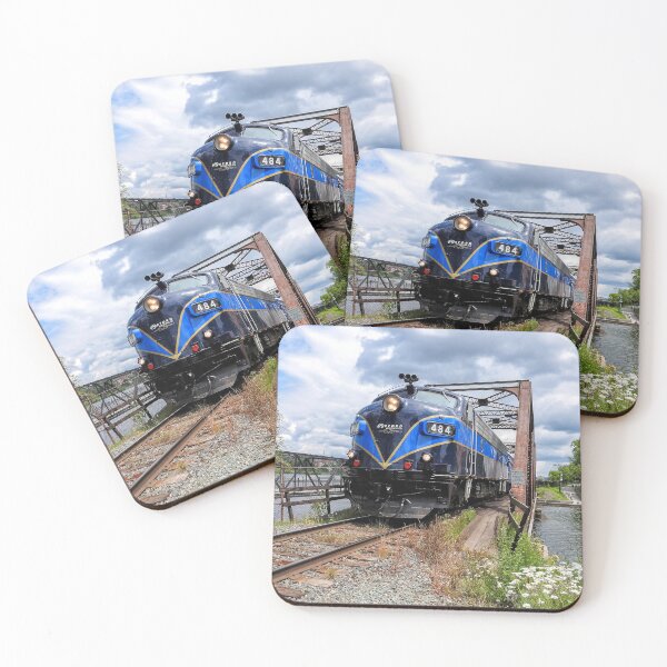 Item preview, Blue Diesel Locomotive Train on Bridge  Railroad Engine designed and sold by TheTrainRoom.