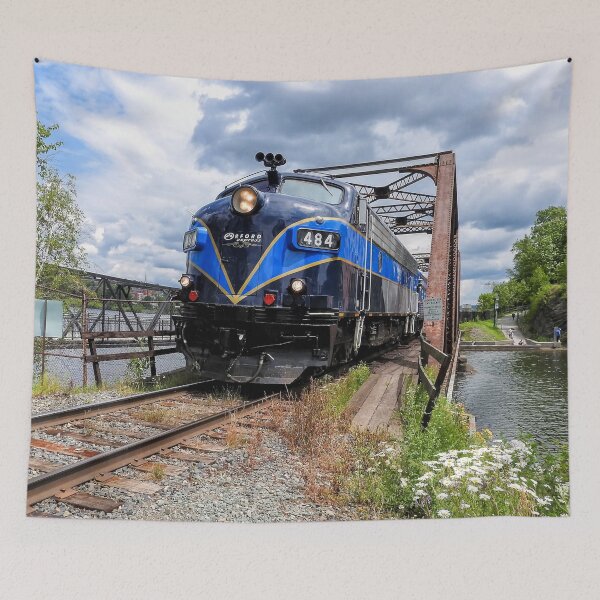 Item preview, Blue Diesel Locomotive Train on Bridge  Railroad Engine designed and sold by TheTrainRoom.