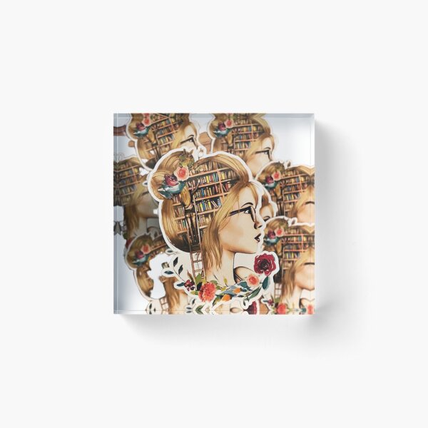 Girl with Books in Her Sticker Acrylic Block
