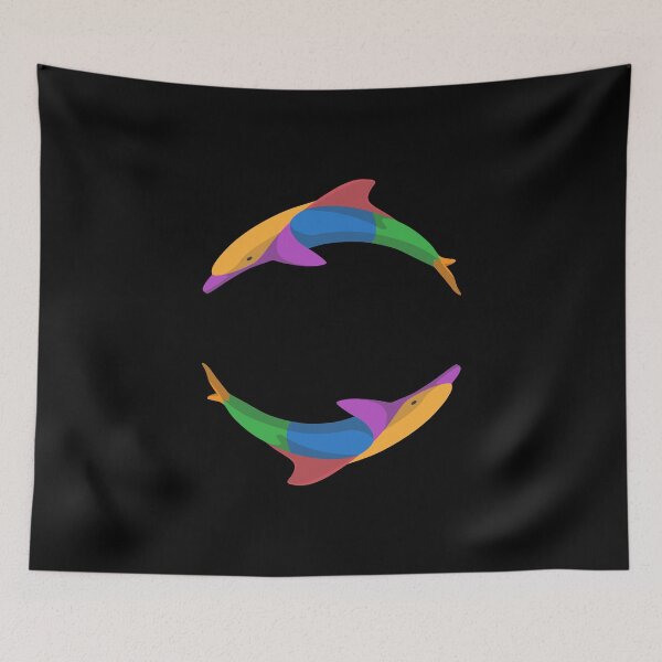 Item preview, Rainbow Color Two Dolphins | Black designed and sold by Teenker.