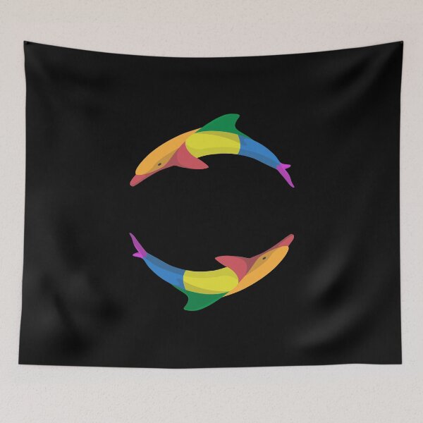 Item preview, Two Dolphins Rainbow Colorful | Black designed and sold by Teenker.