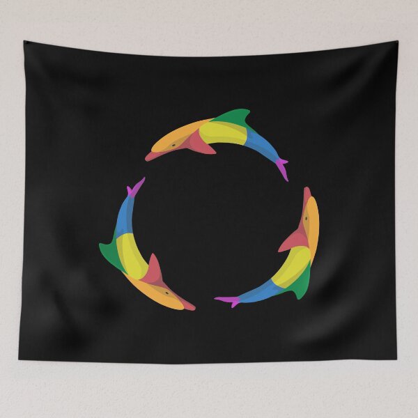 Item preview, Three Dolphins Circle Rainbow Colorful | Black designed and sold by Teenker.