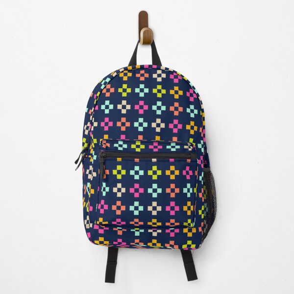 Item preview, Pixel art - bright multi-coloured retro gamer cross check on navy blue designed and sold by misentangled.