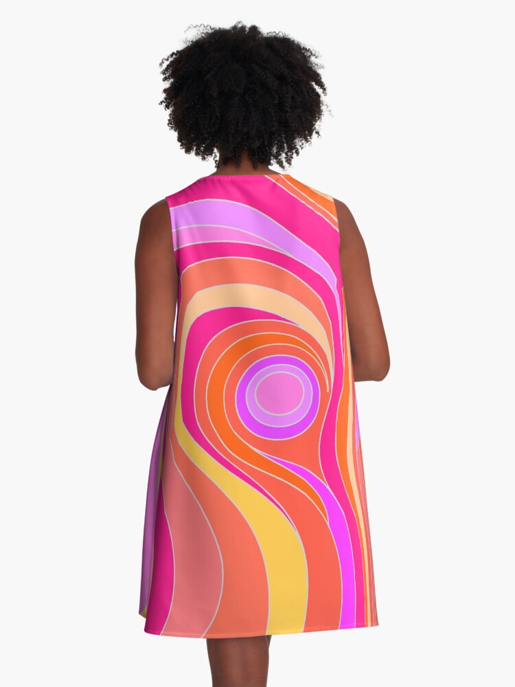 Thumbnail 3 of 4, A-Line Dress, Pink Abstract Psychedelic Retro Design designed and sold by Alondra.