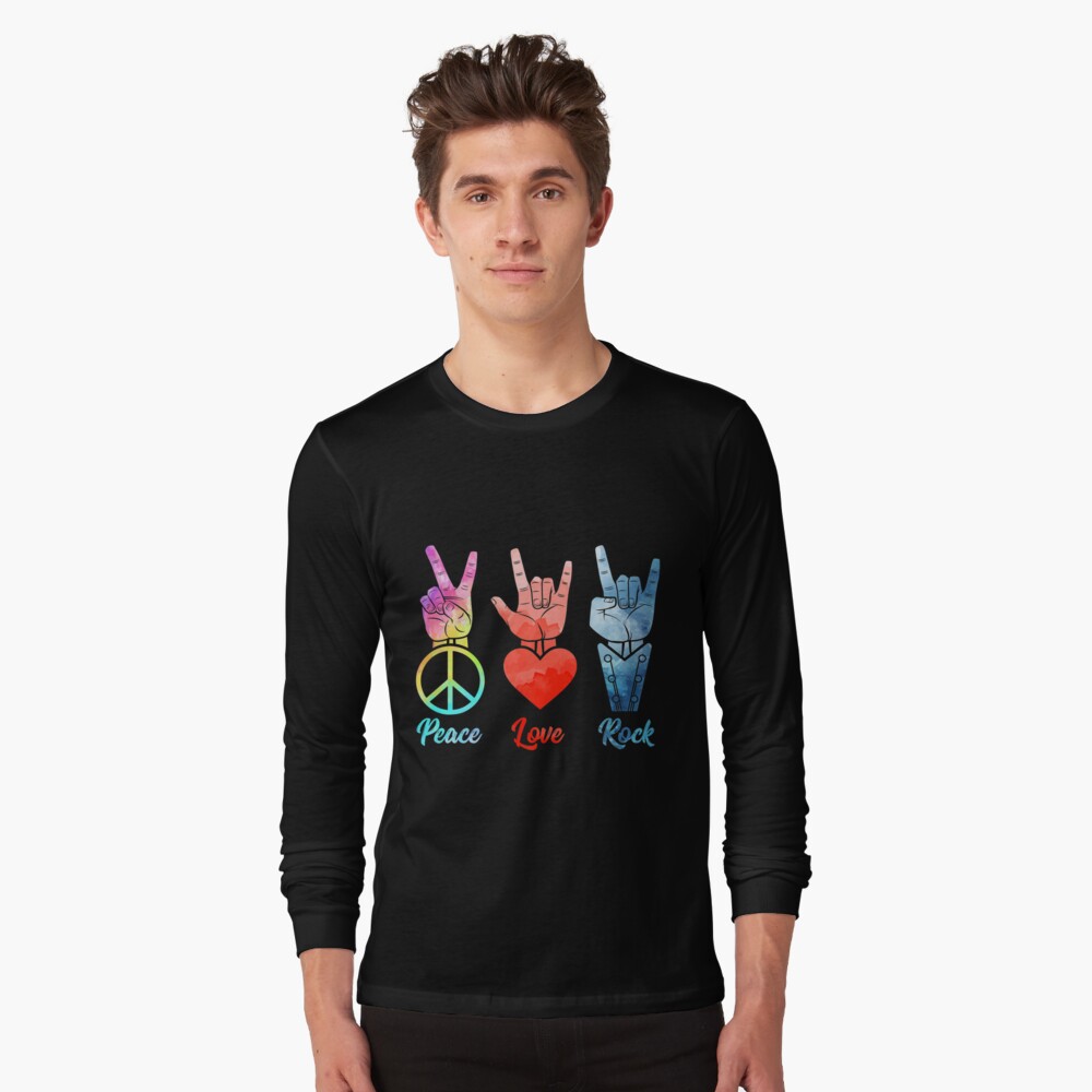 DeadlRay Peace Love & Rock N Roll 60s 70s Vintage Long Sleeve T-Shirt