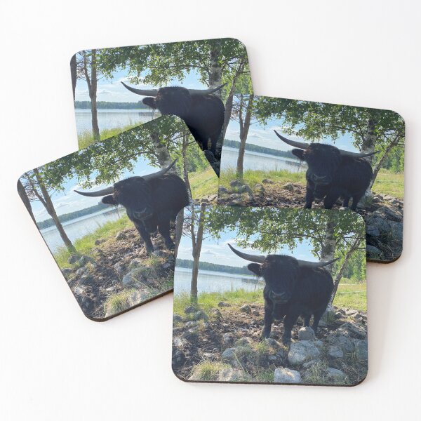 Item preview, Scottish Highland Cattle Bull by a lake 3398 designed and sold by SaarelaHighland.