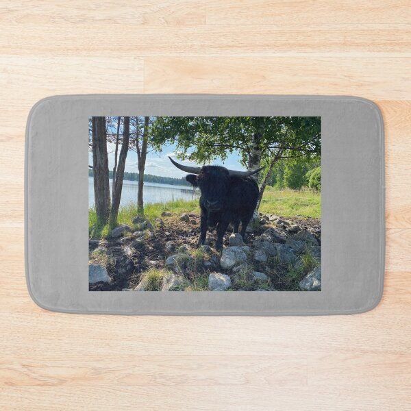 Item preview, Scottish Highland Cattle Bull by a lake 3398 designed and sold by SaarelaHighland.