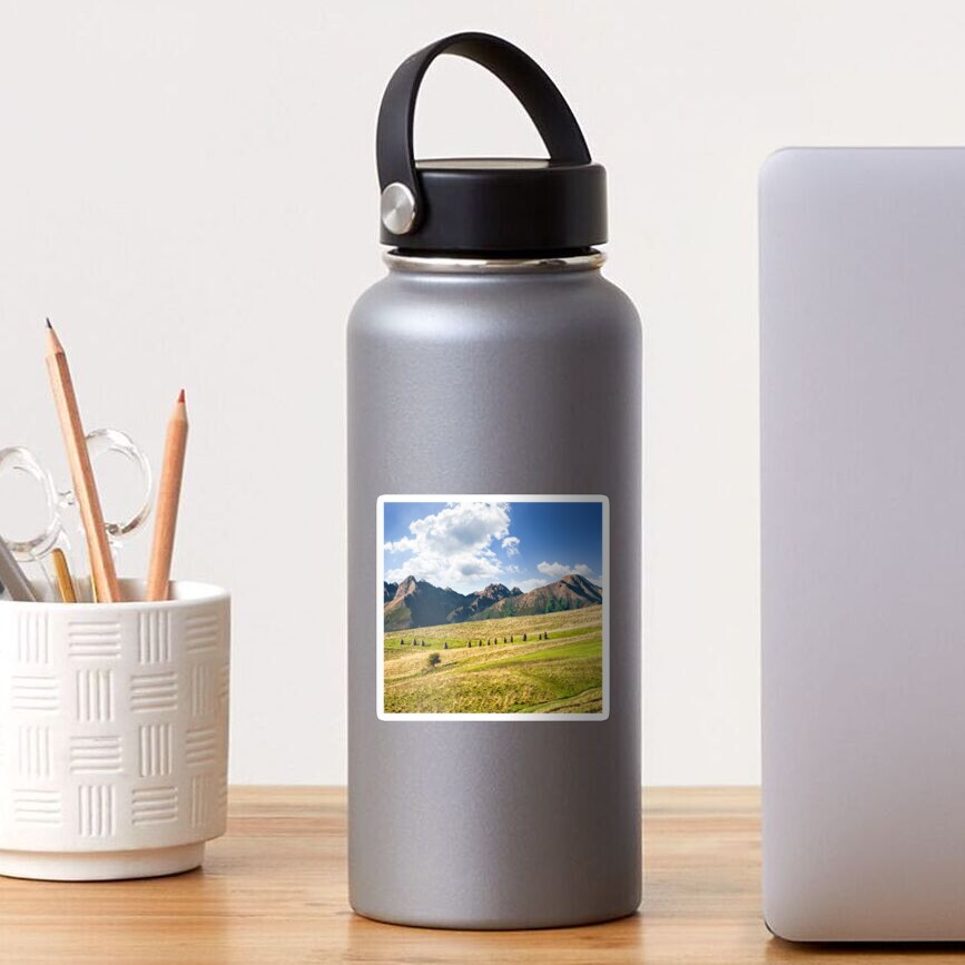 Rural fields near the high mountains Sticker