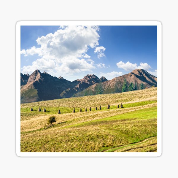Rural fields near the high mountains Sticker