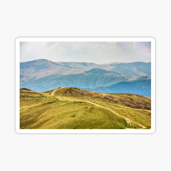 road through a meadow on hillside Sticker