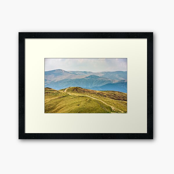 road through a meadow on hillside Framed Art Print