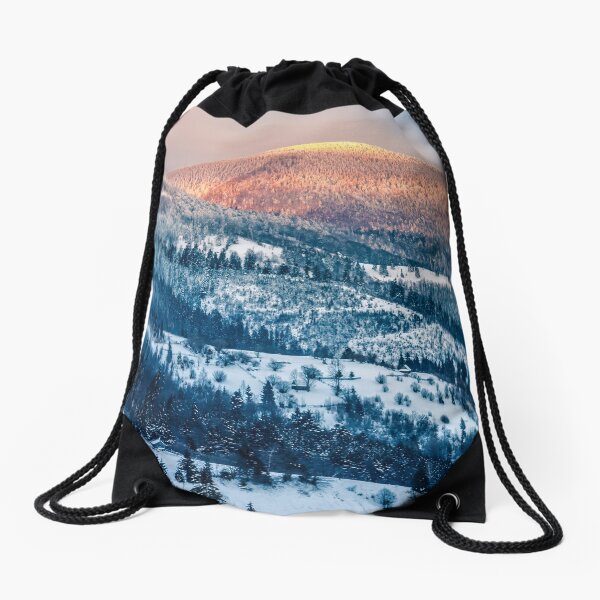 sunrise in winter carpathians Drawstring Bag