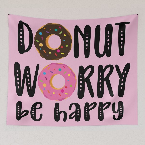 Item preview, Donut worry be happy chocolate and pink frosting sprinkles donut kawaii cute pastel colors decorative pattern designed and sold by Novel-ty.