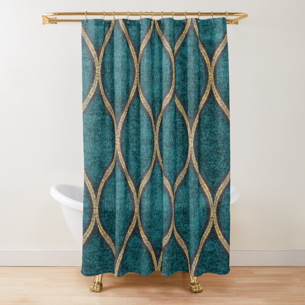 The Sun and The Sea - Gold and Teal Shower Curtain by Modern