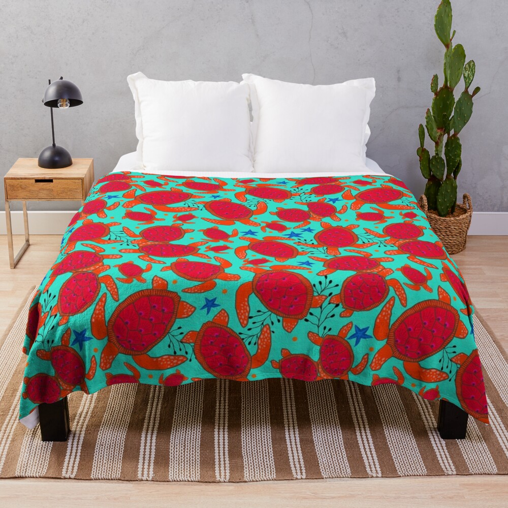 Sea Turtle - Red Throw Blanket