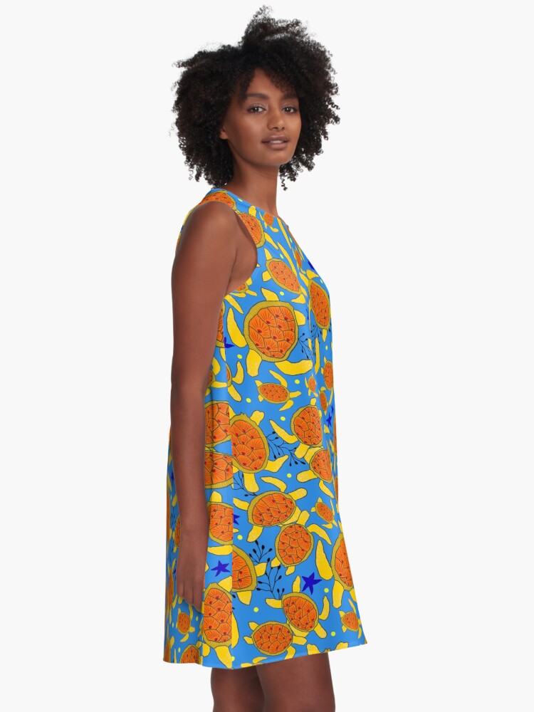 Alternate view of Sea Turtles - Yellow A-Line Dress
