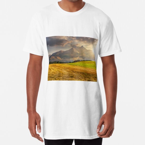 rural field in Tatra mountains at sunset Long T-Shirt
