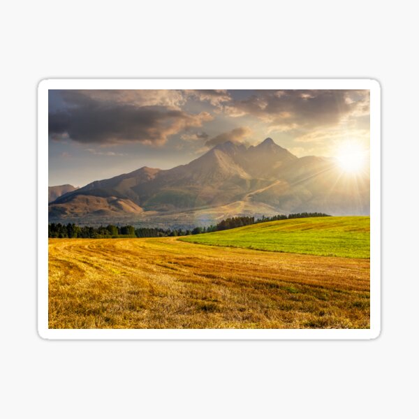 rural field in Tatra mountains at sunset Sticker
