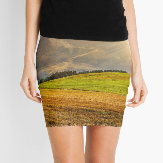 rural field in Tatra mountains at sunset Mini Skirt