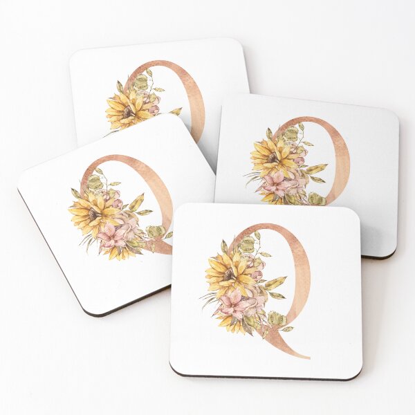 Item preview, Watercolor floral sunflower personalized letter Q wedding monogram print designed and sold by tiana-geo.