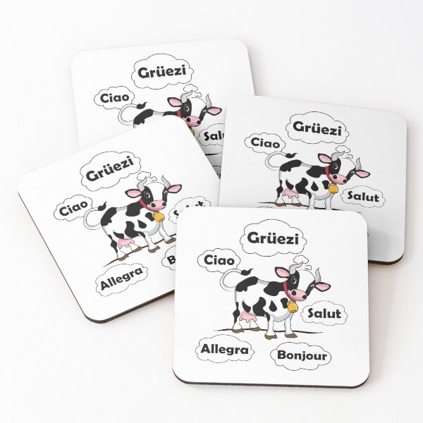 Item preview, Swiss Cow - Gruezi Bonjour Ciao Salut Allegra - Hello Switzerland designed and sold by TheInkElephant.