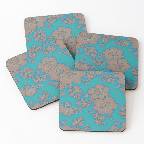 Item preview, Golden flowers on tourquis and blue with damasque holographic effect designed and sold by CONTRAPINK.